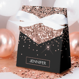 Caja Para Regalos Blush Rosa Oro Negro Brillo Monograma Nombre