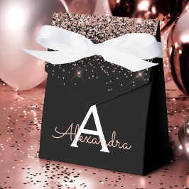 Caja Para Regalos Blush Rosa Oro Rosa Negro Purpurina Monograma