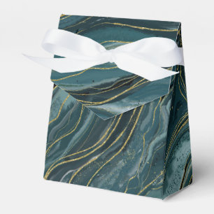 Caja Para Regalos Boda abstracta de acuarela azul teal dorado