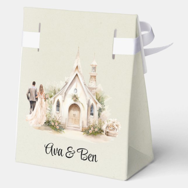 Caja Para Regalos Boda acuarela de la Iglesia blanca (Reverso )