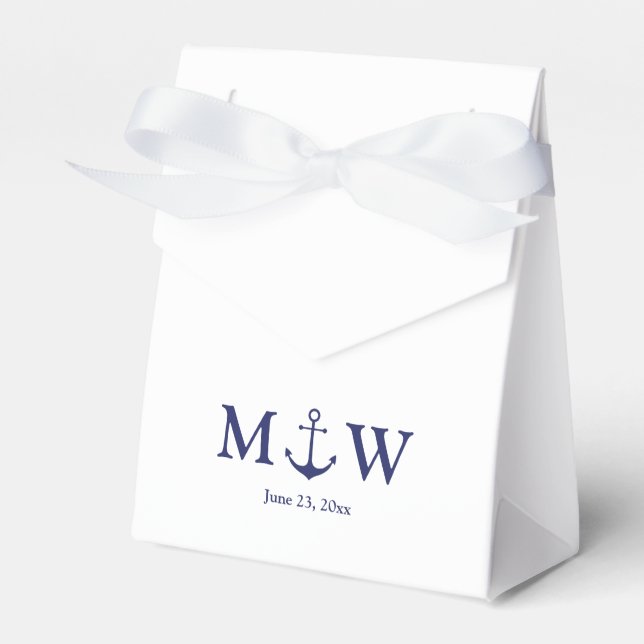 Caja Para Regalos Boda ancla náutica azul marino monograma inicial (Front Side)