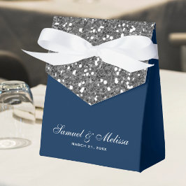 Caja Para Regalos Boda azul de la Marina Purpurina de Faux Silver