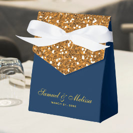 Caja Para Regalos Boda azul de la Marina Purpurina de oro de Faux