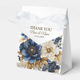 Caja Para Regalos Boda Azul Marino Blanco Floral Dorado Plateado