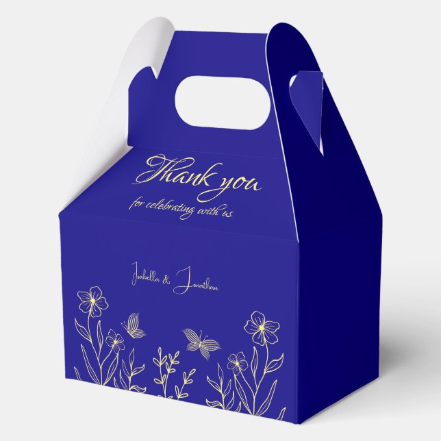 Caja Para Regalos Boda azul real de flor dorada elegante y simple (Anverso)