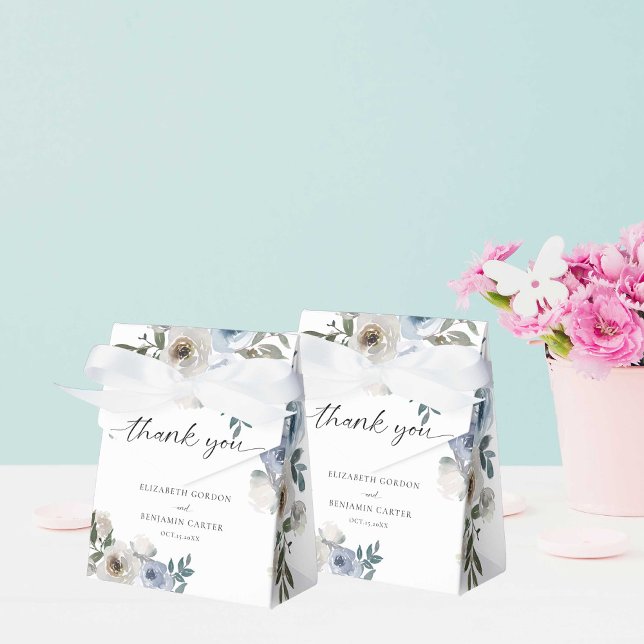 Caja Para Regalos Boda azul turbio guión elegante floral rústico (Subido por el creador)