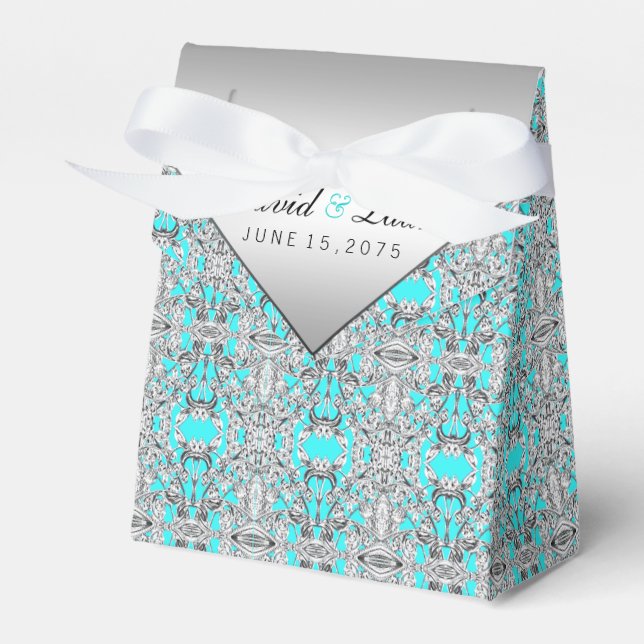 Caja Para Regalos Boda azul turquesa y plata (Front Side)