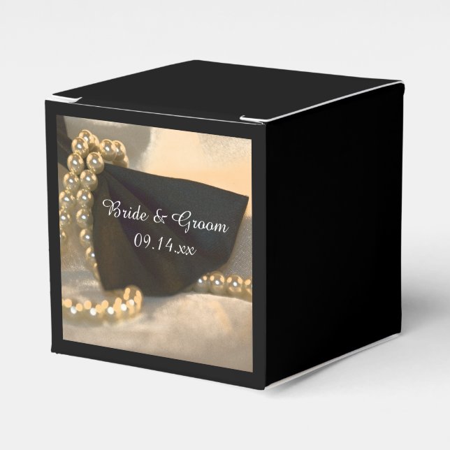 Caja Para Regalos Boda Black Bow Tie and White Pearls (Costado Anverso)