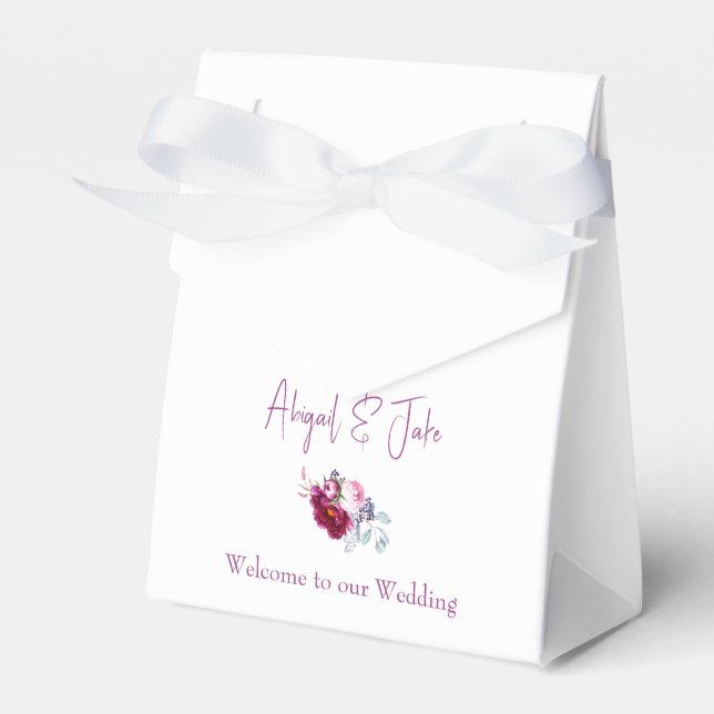 Caja Para Regalos Boda blanco de champán floral magenta (Front Side)