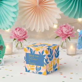 Caja Para Regalos Boda botánico de Leafy azul y amarillo gracias