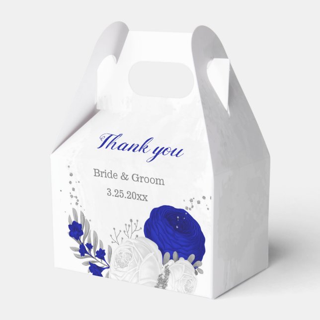 Caja Para Regalos boda botánico de plata de flores reales azules y b (Front Side)