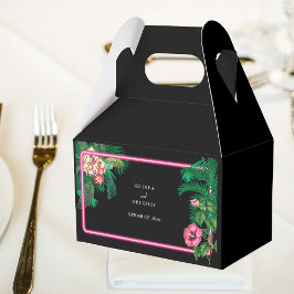 Caja Para Regalos Boda Botánico Retro Tropical Neón Rosa