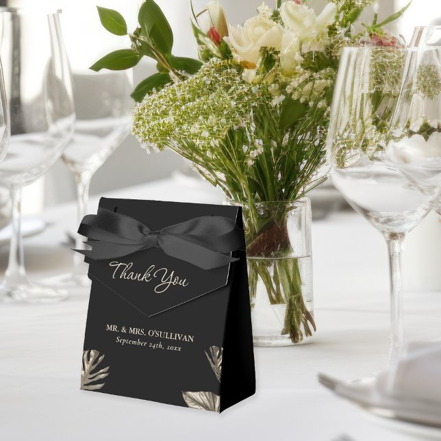 Caja Para Regalos Boda Botánico Sencillo Negro y Oro Elegante (Subido por el creador)