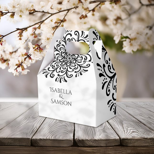 Caja Para Regalos Boda brillante blanco y negro caprichoso (Subido por el creador)