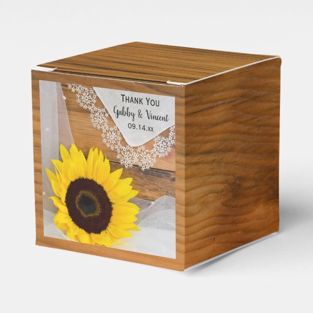 Caja Para Regalos Boda campestre de girasoles y encaje de madera de  (Costado Anverso)