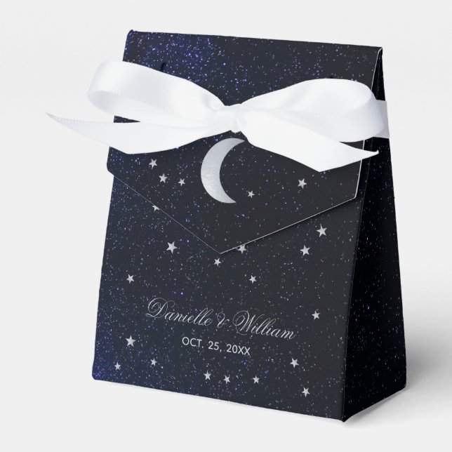 Caja Para Regalos Boda celeste Blue Starry Night Silver Moon (Front Side)