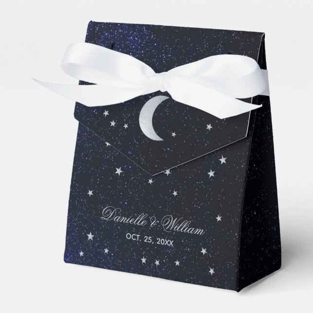 Caja Para Regalos Boda Celestial Noche Estrellada Luna Plateada  (Front Side)