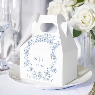 Caja Para Regalos Boda Clásica de Flores y Cintas Azules Francesas