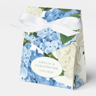 Caja Para Regalos Boda Clásica de Hortensia Azul y Rosa Blanca
