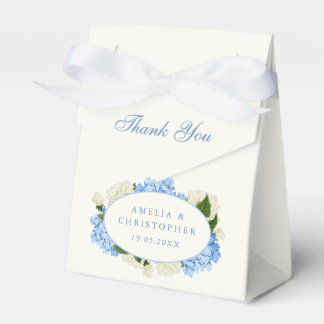 Caja Para Regalos Boda Clásica de Hortensia Azul y Rosa Blanca