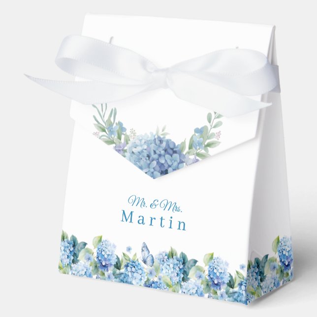 Caja Para Regalos Boda con Acuarela Romántica de Hortensias Azules P (Anverso)