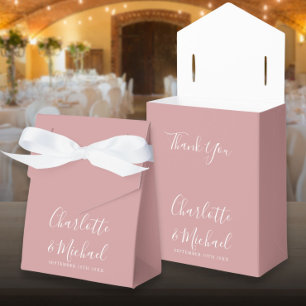 Caja Para Regalos Boda con elegante escritura en rosa polvoriento