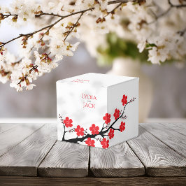 Caja Para Regalos Boda con tema de flor de cerezo roja