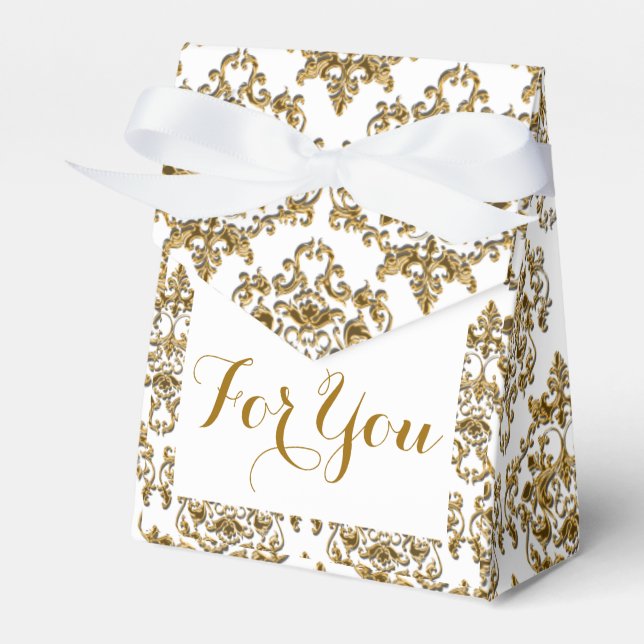 Caja Para Regalos Boda corporativo formal Damask Gold (Front Side)