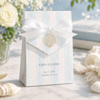 Caja Para Regalos Boda Costera Dorada Caracola Azul Blanco