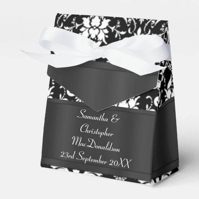 Caja Para Regalos Boda damasco blanco y negro (Front Side)
