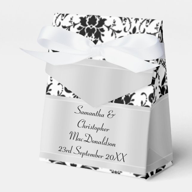 Caja Para Regalos Boda damasco blanco y negro (Front Side)
