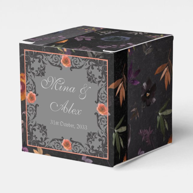 Caja Para Regalos Boda Dark Otumn Floral Personalizado (Costado Anverso)
