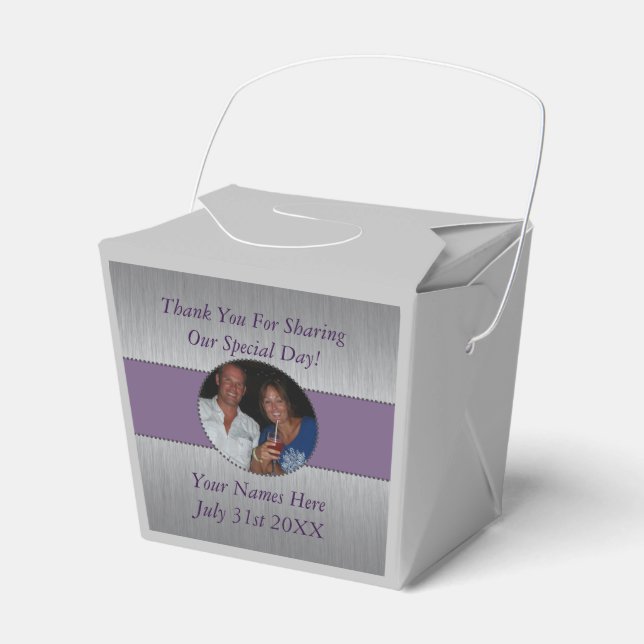 Caja Para Regalos Boda Date Purple Silver Gracias (Front Side)