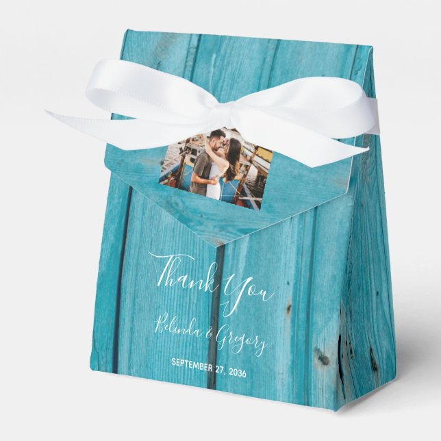 Caja Para Regalos Boda de 4 fotos de Rustic Blue Wood (Front Side)
