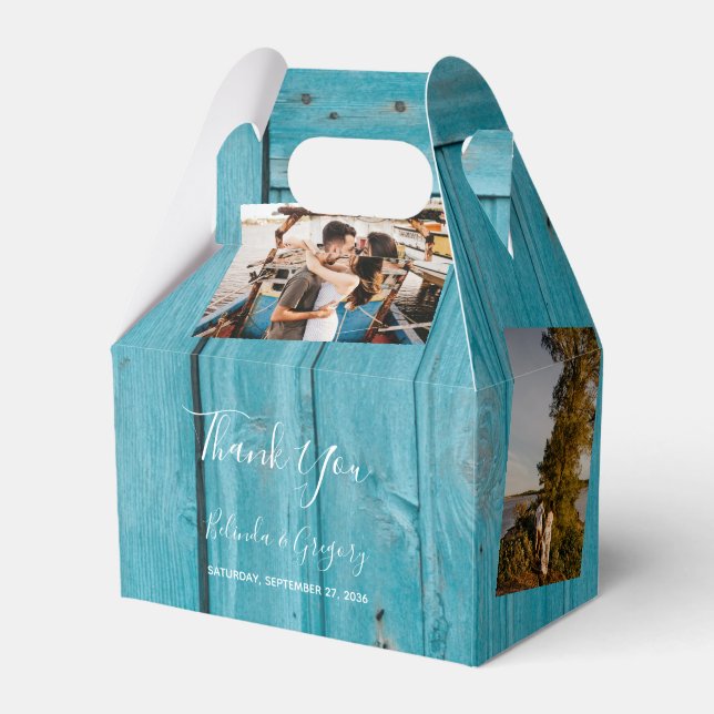Caja Para Regalos Boda de 4 fotos de Rustic Blue Wood (Front Side)