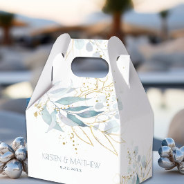 Caja Para Regalos Boda de acento dorado Dusty Blue Watercolor