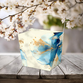 Caja Para Regalos Boda de acuarela azul y dorado abstracto