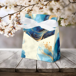 Caja Para Regalos Boda de acuarela azul y dorado abstracto