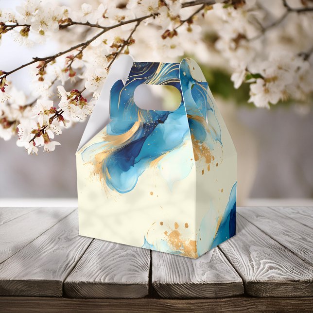 Caja Para Regalos Boda de acuarela azul y dorado abstracto (Subido por el creador)