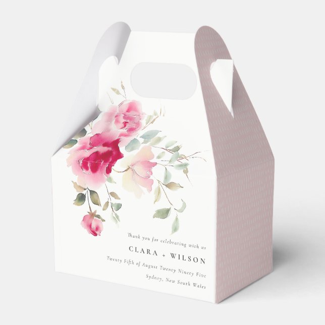 Caja Para Regalos Boda de acuarela de las flores rosadas rojas de Bo (Front Side)