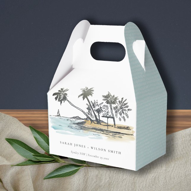 Caja Para Regalos Boda de acuarela del bosquejo de palmeras de playa (Subido por el creador)