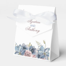 Caja Para Regalos Boda de acuarela floral azul turbio y malva favori