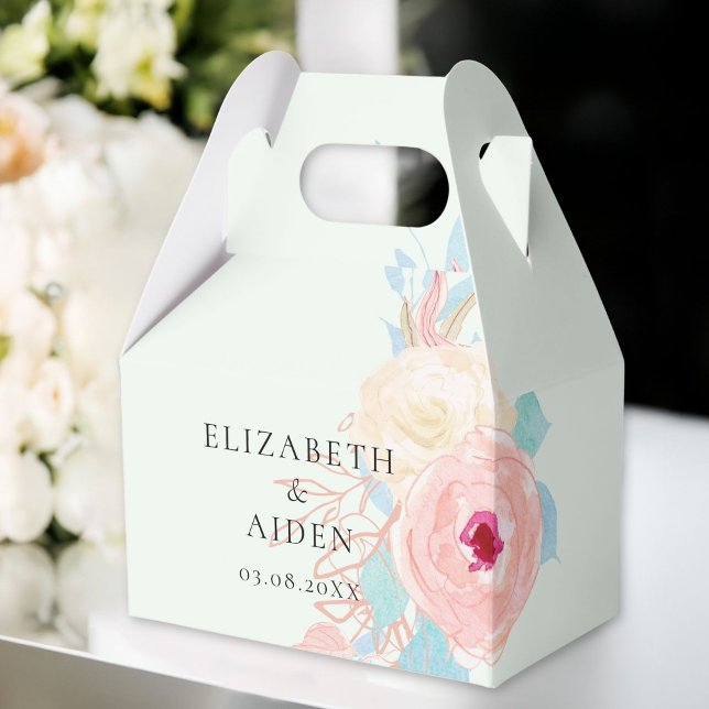 Caja Para Regalos Boda de acuarela floral de Pastel (Personalized Pastel Floral Watercolor Wedding Favor Boxes with your Name & Date.)