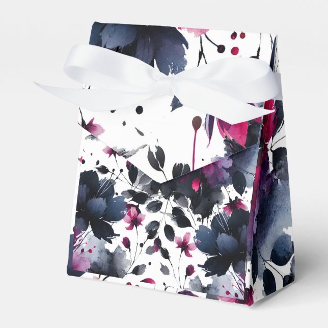 Caja Para Regalos Boda de acuarela floral rosa magenta y azul (Front Side)