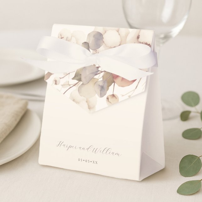 Caja Para Regalos Boda de algodón suave y eucalipto (Soft cotton and eucalyptus wedding gift bag. Perfect for off-white weddings)