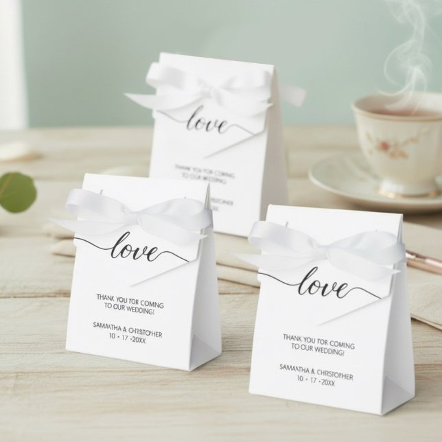 Caja Para Regalos Boda de amor simple y elegante personalizado ScrIp (Customizable, elegant, love script, minimalist wedding favor boxes with bows.)