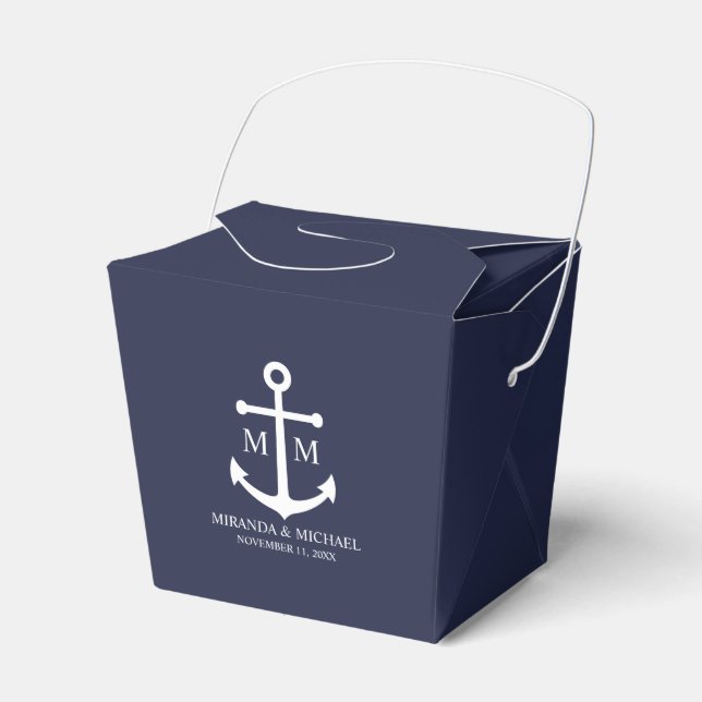 Caja Para Regalos Boda de Anclaje Azul de la Marina Náutica (Front Side)