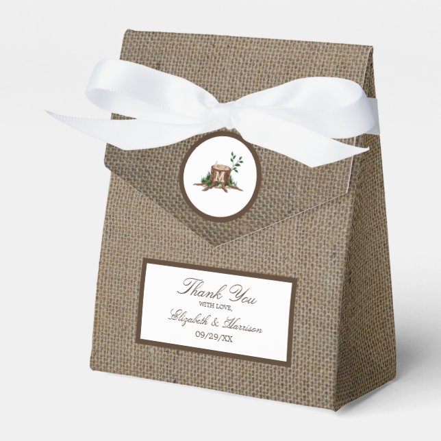 Caja Para Regalos Boda de árbol monocrático rústico de Burlap (Front Side)