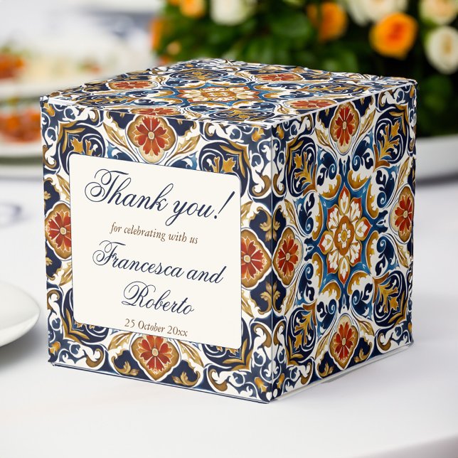 Caja Para Regalos Boda de azulejos azules de la época de Talavera Az (Vintage Talavera Azulejo blue tiles Mexican Spanish wedding  favors personalized Favor Boxes)