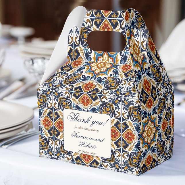 Caja Para Regalos Boda de azulejos azules de la época de Talavera Az (Vintage Talavera Azulejo blue tiles Mexican Spanish wedding  favors personalized Favor Boxes)